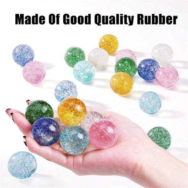 5 stuks kleurrijke, knipperende stuiterballen - diverse rubberen feestartikelen, ideaal als cadeau, prijs of als vulling voor verjaardagszakjes, 27 mm glinsterende, veelkleurige ballen, speelse cadeaus | glitterafwerking | synthetisch rubber, feestartikelen