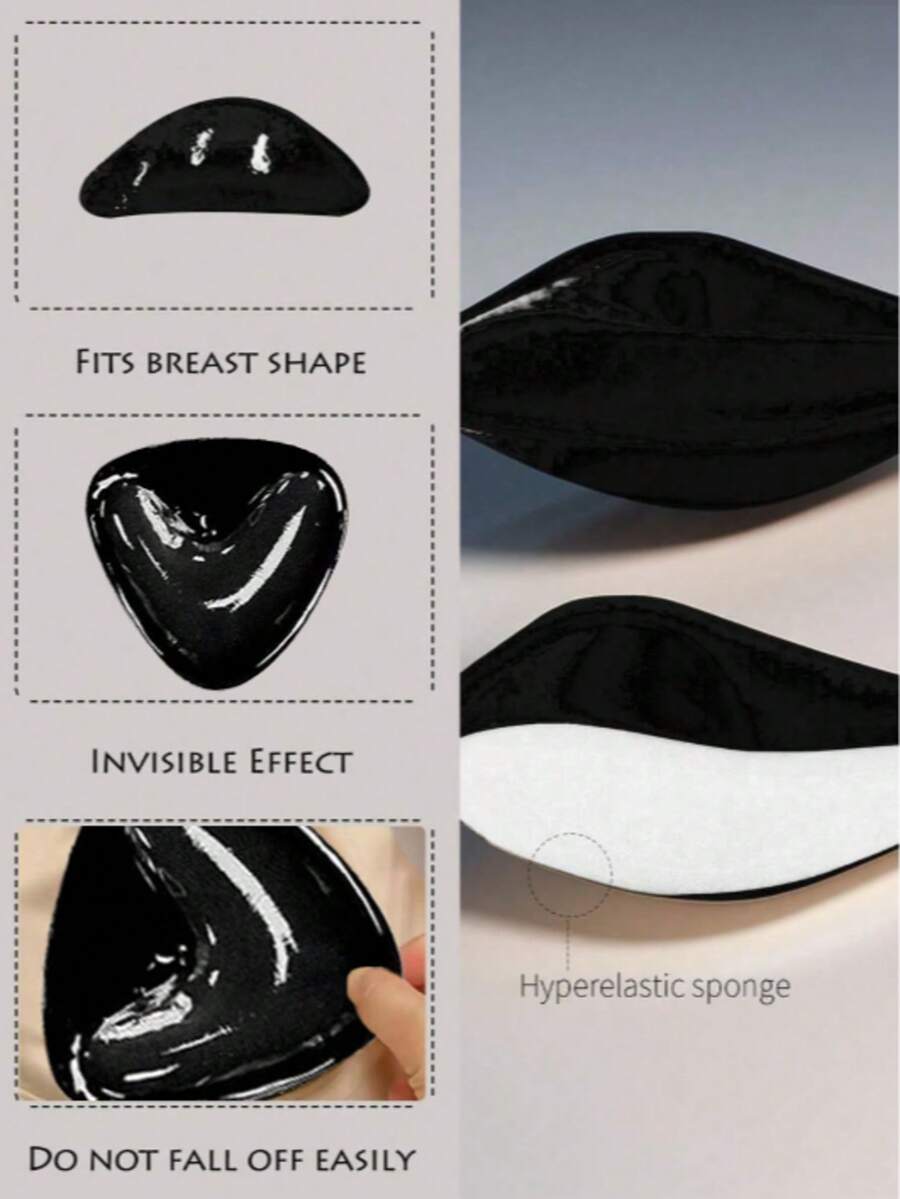 1 Pair Double-Sided Self-Adhesive Breast Pads, Triangle Support Design, Reusable Waterproof, Suitable For Swimming