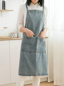 1pc Denim Apron, Extra Long Tie Strap, Unisex Home Kitchen, Work, Japanese Style Bib Apron