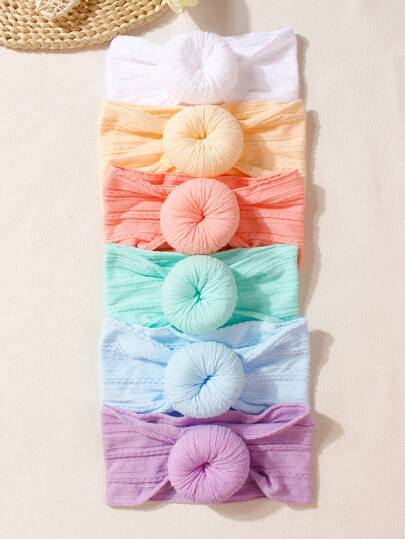 6pcs Candy Color Nylon Donut Headbands, Baby Girls & Boys Newborn, Toddler, Children Hair Accessories, Suitable For Daily Wear All Seasons