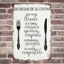 1 pieza Señal de metal con reglas vintage de la cocina española - 20.32x30.48 cm Arte de pared de hierro retro para el hogar, la granja, la oficina y la decoración del club