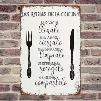 1pc Vintage Spanish Kitchen Rules Metal Tin Sign - 20.32x30.48 Cm Retro Iron Wall Art For Home, Farm, Office & Club Decor