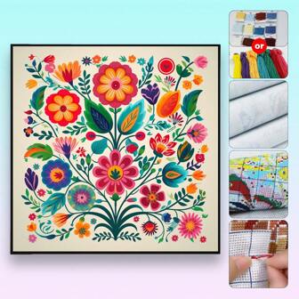 1 件，十字绣刺绣套件客厅卧室家居墙面装饰画十字绣材料包，家装家居装饰艺术礼品，包括印刷图纸、印花绣花布、线、针和说明书，美丽的花朵，40x40cm/15.7x15.7 英寸