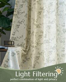 2 Pcs Beautiful Floral Design Sheer Curtains, Softness Cozy Privacy Curtains, Great Quality Elegant Vintage Gorgeous Curtains, Pretty Colors And Well Made Lightweight Curtains - 綠色 - 查看 5