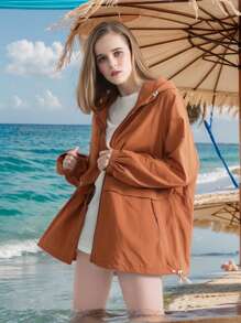 1 Pc Lightweight Sun Protective Outdoor Breathable Thin Skin Jacket For Men And Women, Suitable For Spring/Summer Beach, Fishing, Travel, Cycling, With Multiple Pockets