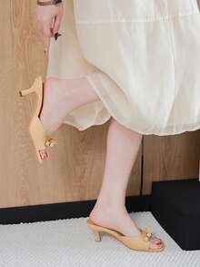 女士时尚细高跟凉鞋，露趾休闲优雅穆勒鞋，适合 2025 年夏季 - 黃色 - 查看 3