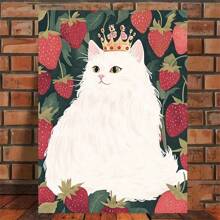 1pc Charming Strawberry Cat Canvas Art – Modern Minimalist Wall Decor With , Whimsical Animal Painting For Living Room, Bedroom, Or Office, Wrapped Canvas Design, High-Quality Print, Perfect Christmas Home Decor, No Frame