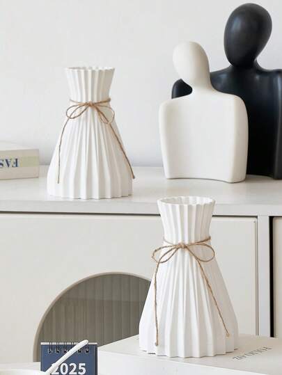 Moderne Plastic Vases European Flower Vase Tafel Centerpieces Flowers Pampas Grass Wedding Home ations Rattan Like Ceramic Look Unbreakable Simplicity Basket Arrangement Room Glass view 5