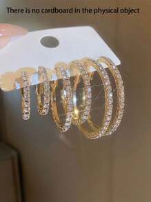 6pcs/12pcs Sets Of Minimalist Elegant Delicate Luxury Earrings, Small & Large Rhinestone-Encrusted Hoop Earrings