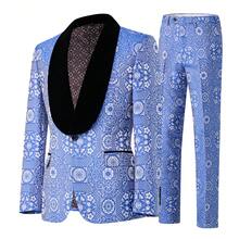 Traje de hombre de corte entallado de 3 piezas, esmoquin de un botón para boda, graduación, cena (chaqueta, chaleco y pantalones) - Azul - Ver 4
