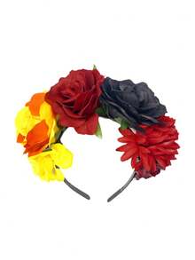 墨西哥亡灵节玫瑰花冠头饰，万圣节派对、海滩派对、舞台表演角色扮演的花卉发饰 - 彩色 - 查看 10