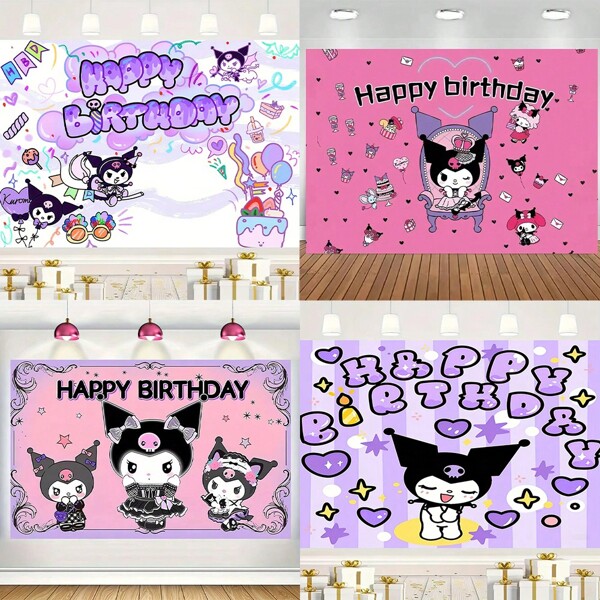Sanrio Party Decoration Kuromi Party Event Background Cloth Decoration Supplies Kuromi Household School Class Team Building Activity Party Photo Backdrop Kuromi Cartoon Theme Hanging Cloth Kuromi Birthday Party Venue Decoration