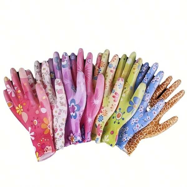 10double Women's Gloves, Breathable Four Seasons Gloves, Nylon Gloves, Multi-Purpose Printed Gloves, Cleaning Gloves, Random Colors, One Size Fits All