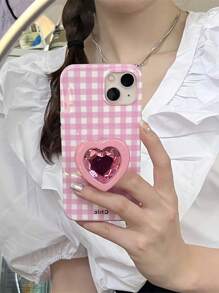 Soporte de teléfono con forma de corazón y gema, soporte plegable para teléfono de piedra preciosa, anillo retráctil de cojín de aire compatible con iPhone, teléfono Android, regalo para cumpleaños, familia y amigos, agarre de teléfono empujar/tirar, accesorios de teléfono