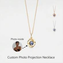 1 Piece Custom Photo Rose Flower Projection Necklace Stainless Steel Pendant Best Friend Gift - Multicolor - View 2