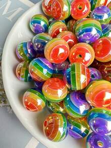 10pcs/20pcs/50pcs/100pcs/200pcs Minimalist Cute Acrylic 8mm/10mm/12mm/16mm Optical Rainbow Lollipop Round Beads, Random Color Mix For DIY Craft Necklace Pendant - Lollipop Series - View 26