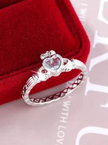 1pc Elegant Sparkling Romantic High-Quality Twelve Zodiac Stone Heart-Shaped Eternal Promise Ring, Suitable For Women, Valentine's Day, Dating, Proposal, Wedding, Anniversary, Everyday Gift
