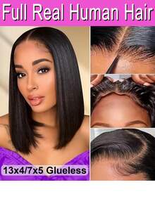 100% Human Hair 13x4 7x5 Glueless Lace Front Bob Wig 180% Density Human Hair Pre Plucked Wigs For Women Bob Lace Front Wigs Human Hair Natural Color Wig For Party, Cosplay, Daily Use - 自然色彩 - 查看 1