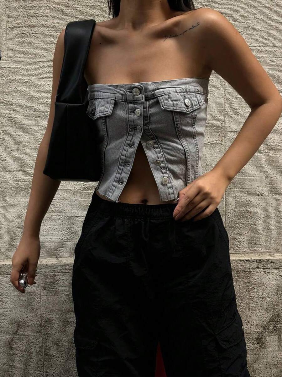 SQUALO Women's White Bustier - Elegant And Minimal Style - Grey - View 1