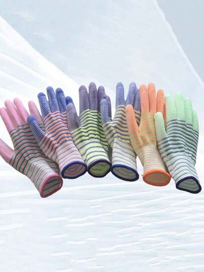 Breathable & Durable Garden Gloves - Anti-Slip, Perfect For Digging, Planting & Weeding, Stripe Coated Gardening Work Gloves, Breathable Wear Resistant And Resistant Work Gloves, Garden And Assembly Gloves With Latex Coating - Workshop Protective Gloves - Mechanic Gloves