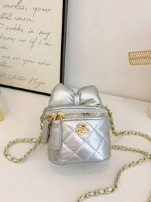 Fashionable Bowknot Girls' Mini Chain Crossbody Bag - Silver - View 2