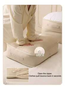 Cotton Quilt Storage Bag, Large Capacity Blanket Storage Bag, Super Space Saving Self Compression Storage Bag, Washable Compression Bag For Storing Blankets, Clothes, Pillows, Bedding, Etc