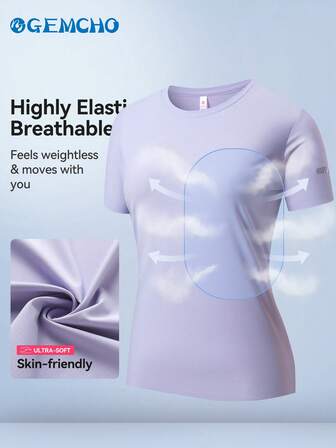 GEMCHO 夏季健身女式纯色短袖纯色亮粉紫色薰衣草香休闲基本款T恤