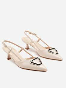 Sandali con tacco a forma di anatra, con cinturino alla caviglia e applicazioni metalliche