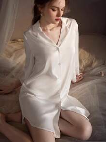 Sexy Underwear Spring And Summer Thin Boyfriend Wind Lace Pajamas Ice Silk Long Sleeve Comfortable Shirt Nightdress Suit Ladies' Home Clothes Sexy Lingerie Set