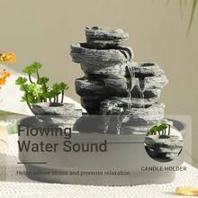 4-Tier Desk Fountain Indoor Zen Tabletop Water Fountain Cascading Rock Waterfall With LED Lights & Candle Holder For Home Office Room Decor - Black - View 6