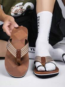 Men's Flip Flops, Summer Outdoor Non-Slip 2025 New Cloth Strap Beach Sandals, Size Run Small Please Order 1 Size Up