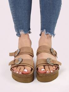 CIABATTE IN CAMOSCIO SINTETICO CON 2 FASCE E FIBBIA CON STRASS - Khaki - View 3