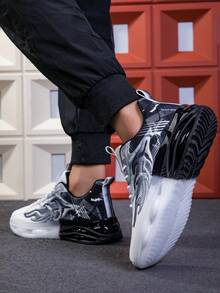 男士百搭休闲运动鞋，户外透气减震跑步运动鞋，室内训练鞋，时尚步行慢跑鞋 - 白黑色 - 查看 3