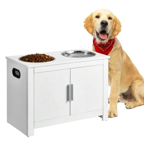 Estación de alimentación de perro de madera con 2 tazones 60x44 cm, mueble de comedor elevado y elegante para mascotas