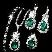 Ladies' Light Luxury Light Blue Rhinestone Heart-Shaped Zirconia Necklace, Earrings And Ring Set - Daily And Party Wear Jewelry Collection, Christmas