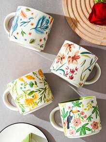 1PC/4pcs High Beauty Flower Colored Glazed Ceramic Cup Mug Household Large Capacity Breakfast Cup Gift