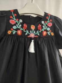 Rochie de vară cu mânecă scurtă pentru fete tinere, cu flori brodate, din bumbac, casual, de prințesă, pentru petrecere