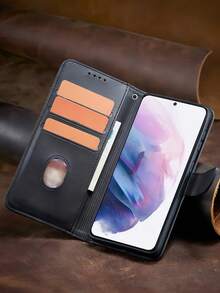 1pc Multifunctional Magnetic Wallet Phone Case Compatible With Samsung Galaxy S21 Ultra, Galaxy S25 Ultra, Spark Go 2025, 2024, 2023, 16, Fashionable Protective Cover With Card Slots And Stand Feature Compatible With IPhone - Black - View 3