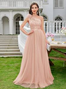 MIUSOL Đầm dạ hội sang trọng, thanh lịch, thích hợp cho kỳ nghỉ, đám cưới, lễ tốt nghiệp, tiệc tùng và các dịp khác. Đầm mùa xuân, đính sequin, ren hoa, cổ bất đối xứng, phối lưới màu tương phản, xếp ly. - Rượu sâm banh - Xem 4
