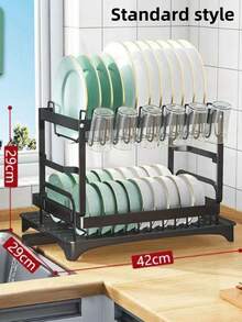 1 Pc 2 Tier Iron Detachable Dish Drying Rack, Large Capacity Kitchen Counter Storage Rack, Waterproof Anti-Rust Multi-Function Double-Layer Dish Dry Rack,Dish Drying Rack Dish Racks For Kitchen Counter Metal Dish Drainers With Knife Cup Utensil Holder,Countertop Dish Storage Drainage Rack Expandable Kitchen Sink Shelf Dish Rack Drainer Black Kitchen Organizer