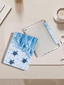 Blue Phone Case Wave Starfish & Turtle Marine Prin IPad Case Compatible With IPad (A16) 11th Generation 11 Inch 2025, Apple IPad Air 11(2025), Compatible With Ipad 10th Generation Case 10.9 Inch 2022 With Pencil Holder, Trifold Stand Protective Cover, Auto Wake/Sleep, Cute Gift For Back-To-School, Valentine's Day, Holidays - Multicolor - View 4