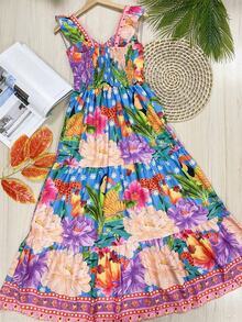 Long Dress PRINTED With Lining With Cup In Beautiful, Fashionable CREPINHO Fabric - Violet Purple - View 3