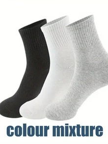 5 Pairs Men's Mid-Calf Socks, Sports/Business Casual Style In Black, White, Gray, All Season - Multicolor - View 3