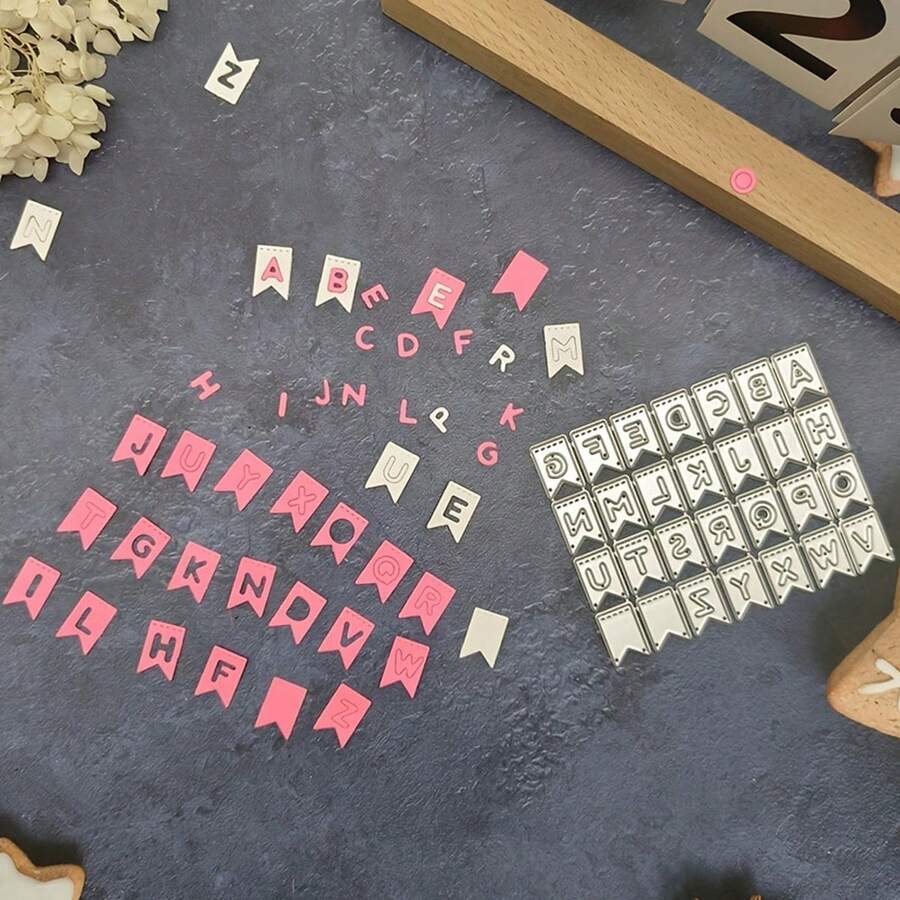 1pc Silvery Banner Alphabet Letters Metal Cutting Dies For Scrapbook DIY Photo Album Flag Words Card Making Stencils - Silver - View 1