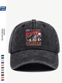 1pc Adjustable Classic Western Cowboy Logo Baseball Cap, Retro , , Suitable For Outdoor Travel, Camping, Sun Shading, Party, Hip-Hop, Dad, Trucker, Polo Ball Cap, Summer