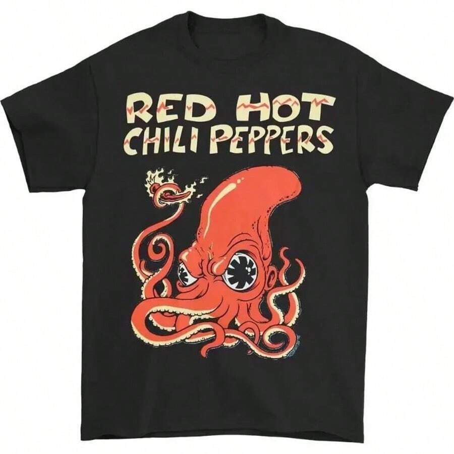 Red Hot Chili Peppers Printed Women's T-Shirt Casual O-Neck Short Sleeve Women's Streetwear Hip Hop Oversize Tees Tops Y2K - 黑色 - 查看 1