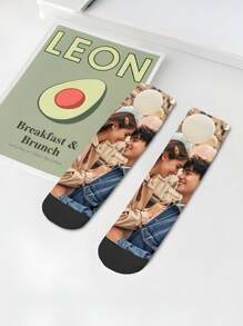1 Pair Of Printed Socks Men, Custom Personalized Photo, Heat Transfer 360 Degree Print, Personal Face Graphic, Funny Couple Photo Graphic, Premium Summer Socks, Men's Sport Ankle Socks, White Socks For Everyday Wear, Unique Whimsical Gift For Mother's Day, Father's Day And Special Occasions, Black Socks