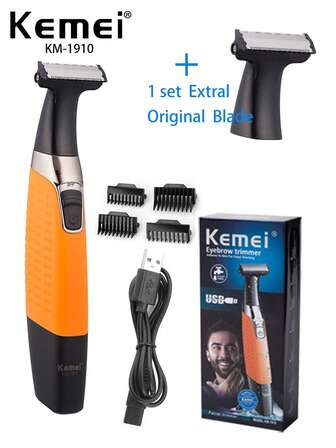 Kemei KM-1910 电动剃须刀，用于胡须造型修剪器，快速脱毛器，低噪音，顺滑触感，面部护理，身体剃须机，无痛卸妆，防水，带 1 套备用刀片