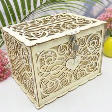 Caja de regalo con forma de corazón de madera blanca/natural, caja de sobre de madera rústica DIY grande/pequeña con ranura de bloqueo (plateada), adecuada para bodas, aniversarios, graduaciones, fiestas de cumpleaños - Multicolor - Ver 2