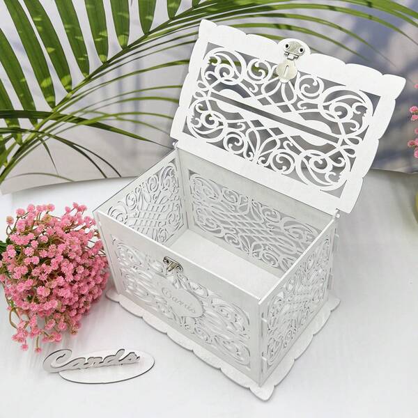 White/Raw Wood Love Gift Box Wedding Red Envelope Box Holder, Large/Small Country Wood DIY Envelope Gift Card Box With Lock Slot (Silver), Suitable For Wedding, Anniversary, Graduation, Birthday Party